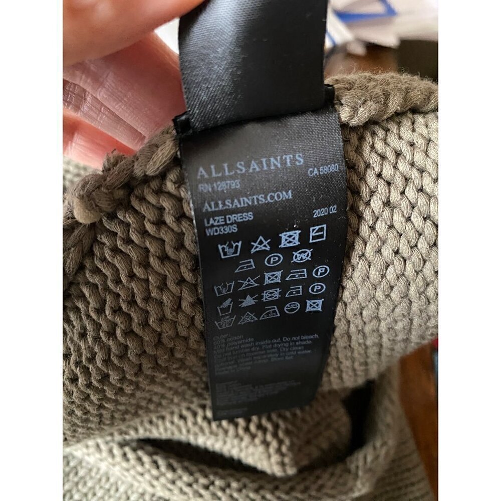 Allsaints Laze Dress Small 2 Piece Sweater Midi Slip Dress Utility Green Lined - Picture 12 of 15